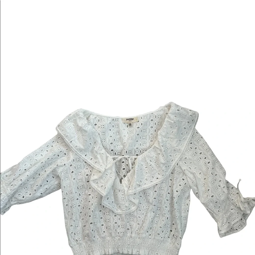 Anthropologie White Eyelet Ruffle Blouse